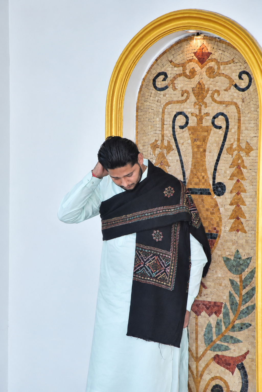 Black Embroidered Traditional Men's Shawl